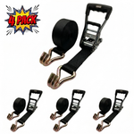 2" x 27' MMS Short-Handle Ratchet Strap w/Double-J Hook - Black 4-Pack