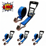 2" x 27' MMS Short-Handle Ratchet Strap w/Double-J Hook - Blue 4-Pack