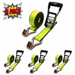 2" x 27' MMS Short-Handle Ratchet Strap w/Double-J Hook - Green 4-Pack