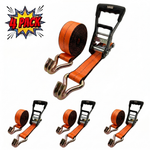 2" x 27' MMS Short-Handle Ratchet Strap w/Double-J Hook - Orange 4-Pack
