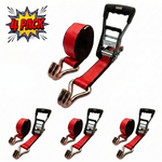 2" x 27' MMS Short-Handle Ratchet Strap w/Double-J Hook - Red 4-Pack