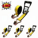 2" x 27' MMS Short-Handle Ratchet Strap w/Double-J Hook - Yellow 4-Pack