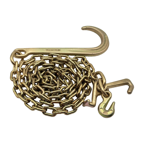 G70 5/16"x10' Chain Assembly w/15" J Hook on One End w/T, 4" Mini J Frame and Grab Hook on Opposite End