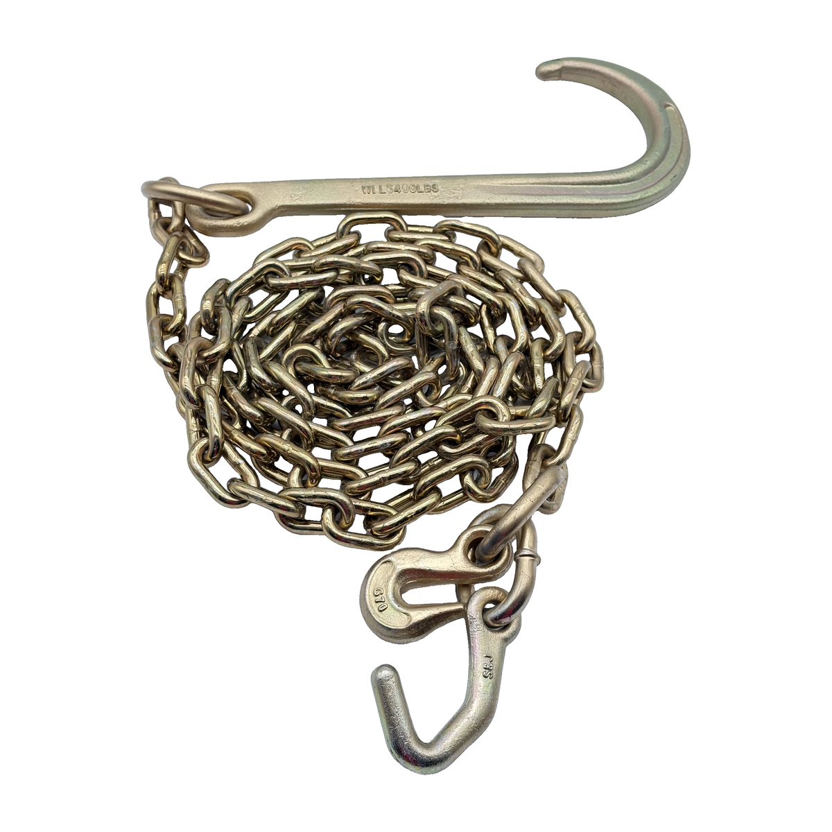 G70 5/16"x10' Chain Assembly w/15" J Hook on One End w/Datsun J Frame Hook and Grab Hook on Opposite End