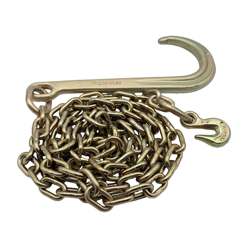 G70 5/16"x10' Chain Assembly w/15" J Hook on One End w/Forged 5/16" Grab Hook on Opposite End