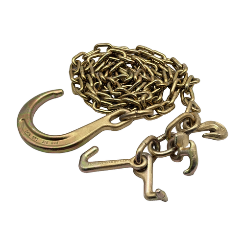 G70 5/16"x10' Chain Assembly w/8" J Hook on One End w/R,T,4" Mini J Frame Hook and Forged 5/16" Grab Hook on Opposite End