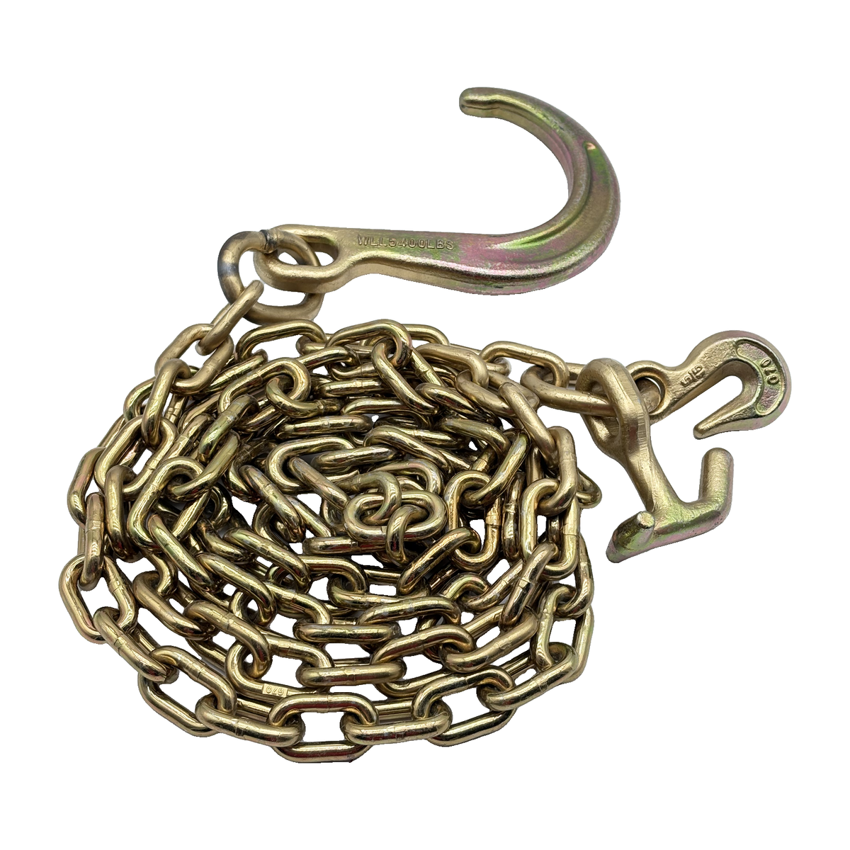 G70 5/16"x10' Chain Assembly w/8" J Hook on One End w/T-J Combo Frame Hook and Forged 5/16" Grab Hook on Opposite End