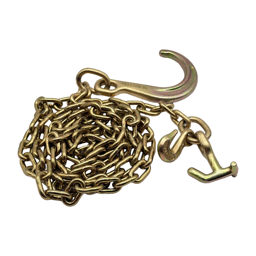 G70 5/16"x12' Chain Assembly w/8" J Hook on One End w/T-J Combo Frame Hook and Forged 5/16" Grab Hook on Opposite End
