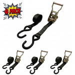 15' Heavy Duty Ratchet + Strap with S-Hook 4-Pack - Black
