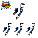 2" x 27' MMS Long-Handle Ratchet Strap w/Double-J Hook 4-Pack - Blue