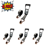 2" x 27' MMS Long-Handle Ratchet Strap w/Double-J Hook 4-Pack - Gray