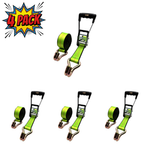2" x 27' MMS Long-Handle Ratchet Strap w/Double-J Hook 4-Pack - Green