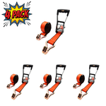 2" x 27' MMS Long-Handle Ratchet Strap w/Double-J Hook 4-Pack - Orange
