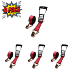 2" x 27' MMS Long-Handle Ratchet Strap w/Double-J Hook 4-Pack - Red