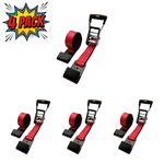 2" x 27' MMS Short-Handle Ratchet Strap w/Flat Hook 4-Pack - Red
