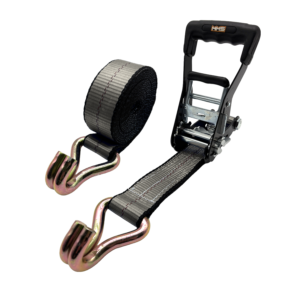 2" x 27' MMS Short-Handle Ratchet Strap w/Double-J Hook - Gray