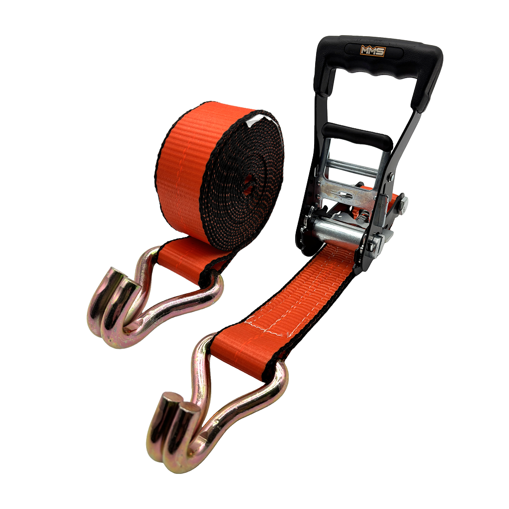 2" x 27' MMS Short-Handle Ratchet Strap w/Double-J Hook - Orange