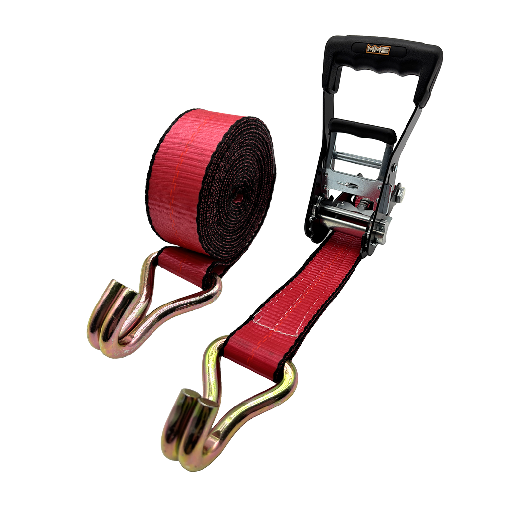 2" x 27' MMS Short-Handle Ratchet Strap w/Double-J Hook - Red